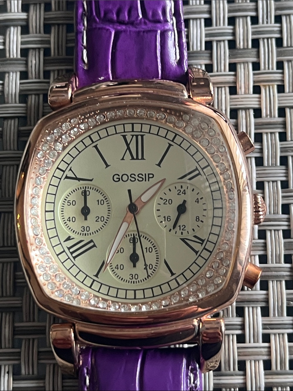 Gossip Rose Gold Watch with Purple Strap and Crystal Bezel